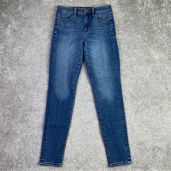 American Eagle Jegging Women's 2 Blue Skinny Mid-Rise Dark Denim Stretch - Picture 1 of 12